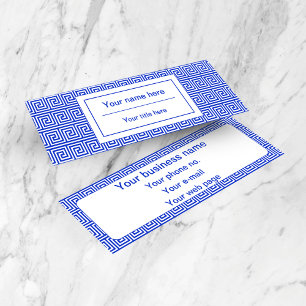 Grieks Meander Key Squares Patroon Blauw Mini Visitekaartje