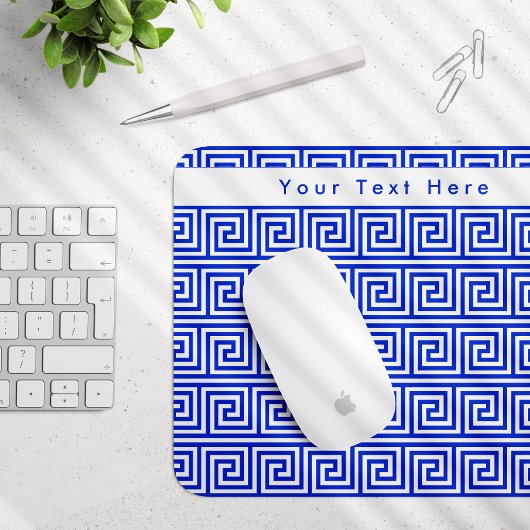 Grieks Meander Key Squares Patroon Blauw Muismat