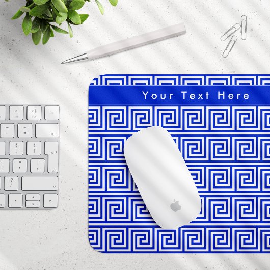 Grieks Meander Key Squares Patroon Blauw Muismat