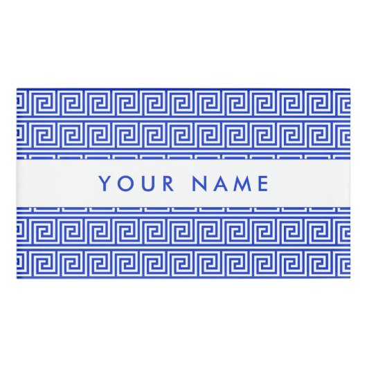 Grieks Meander Key Squares Patroon Blauw Naambadge (Voorkant)