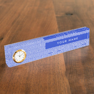 Grieks Meander Key Squares Patroon Blauw Naambordje