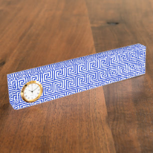 Grieks Meander Key Squares Patroon Blauw Naambordje