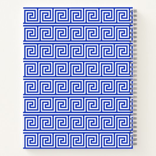 Grieks Meander Key Squares Patroon Blauw Notitieboek (Achterkant)