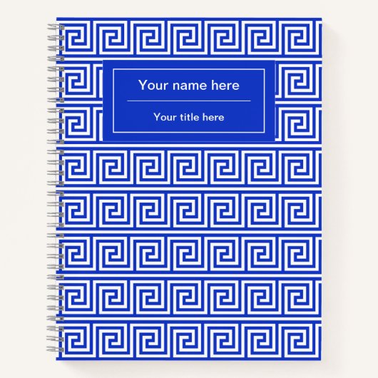 Grieks Meander Key Squares Patroon Blauw Notitieboek (Voorkant)