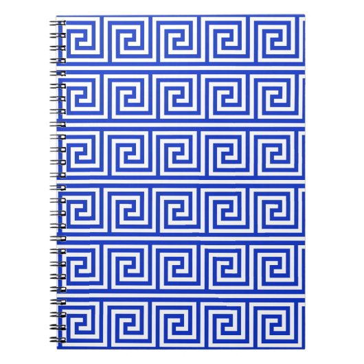 Grieks Meander Key Squares Patroon Blauw Notitieboek (Voorkant)