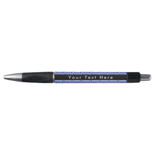Grieks Meander Key Squares Patroon Blauw Pen (Voorkant)