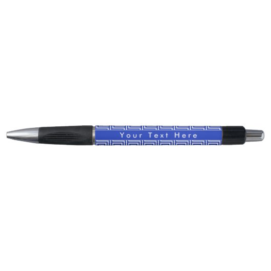 Grieks Meander Key Squares Patroon Blauw Pen (Voorkant)