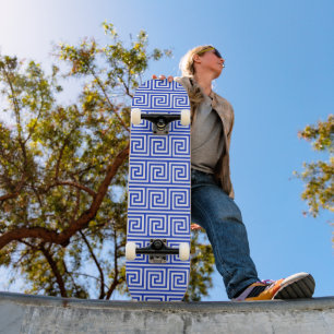 Grieks Meander Key Squares Patroon Blauw Persoonlijk Skateboard