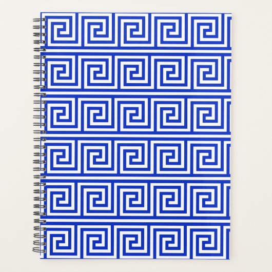 Grieks Meander Key Squares Patroon Blauw Planner (Voorkant)
