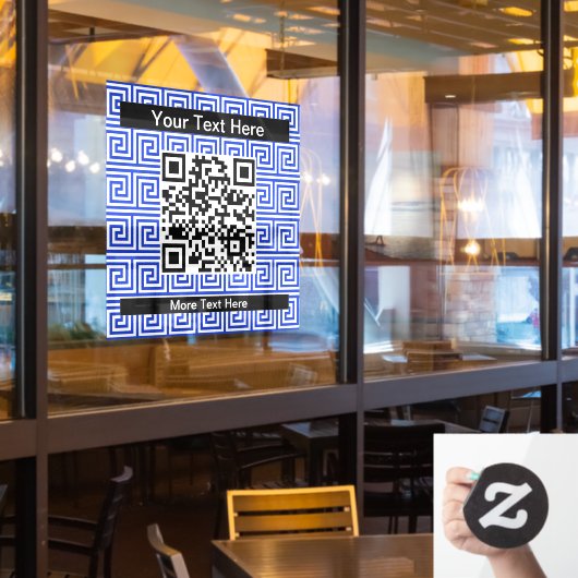 Grieks Meander Key Squares Patroon Blauw Raamsticker (Restaurant Raam)