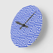 Grieks Meander Key Squares Patroon Blauw Ronde Klok (Hoek)