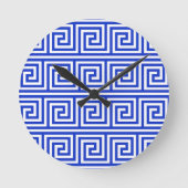 Grieks Meander Key Squares Patroon Blauw Ronde Klok (Voorkant)