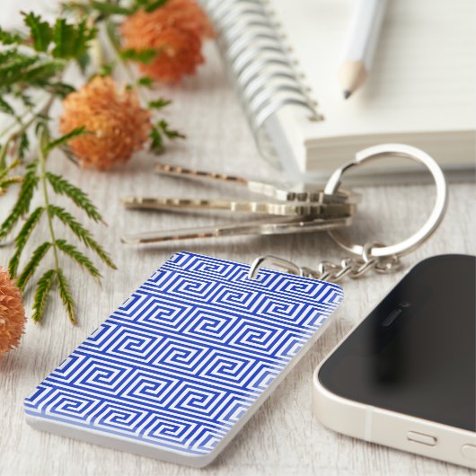 Grieks Meander Key Squares Patroon Blauw Sleutelhanger (Voorkant Rechts)