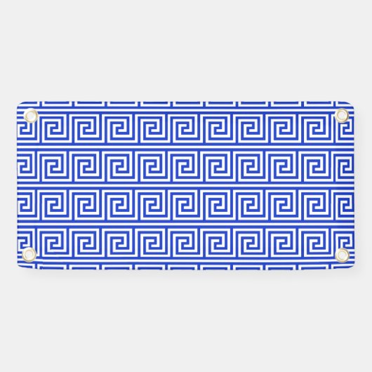 Grieks Meander Key Squares Patroon Blauw Spandoek (Horizontaal)