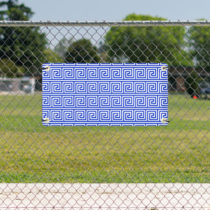 Grieks Meander Key Squares Patroon Blauw Spandoek