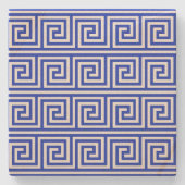 Grieks Meander Key Squares Patroon Blauw Stenen Onderzetter (Voorkant)