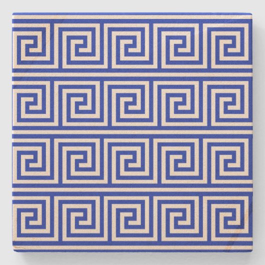 Grieks Meander Key Squares Patroon Blauw Stenen Onderzetter (Voorkant)