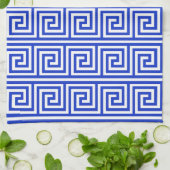 Grieks Meander Key Squares Patroon Blauw Theedoek (Gevouwen)