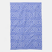 Grieks Meander Key Squares Patroon Blauw Theedoek (Verticaal)