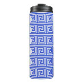 Grieks Meander Key Squares Patroon Blauw Thermosbeker (Voorkant)