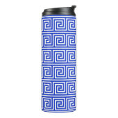 Grieks Meander Key Squares Patroon Blauw Thermosbeker (Gedraaid links)