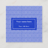 Grieks Meander Key Squares Patroon Blauw Vierkante Visitekaartje (Achterkant)