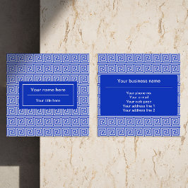 Grieks Meander Key Squares Patroon Blauw Vierkante Visitekaartje