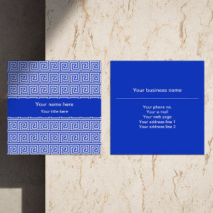 Grieks Meander Key Squares Patroon Blauw Vierkante Visitekaartje