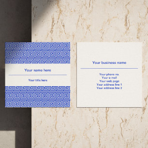 Grieks Meander Key Squares Patroon Blauw Vierkante Visitekaartje