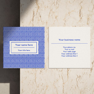 Grieks Meander Key Squares Patroon Blauw Vierkante Visitekaartje