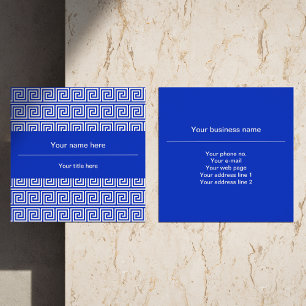 Grieks Meander Key Squares Patroon Blauw Vierkante Visitekaartje