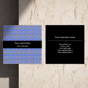 Grieks Meander Key Squares Patroon Blauw Vierkante Visitekaartje