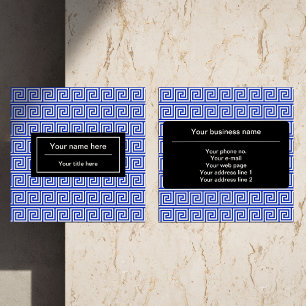 Grieks Meander Key Squares Patroon Blauw Vierkante Visitekaartje