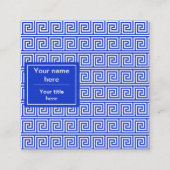 Grieks Meander Key Squares Patroon Blauw Vierkante Visitekaartje (Achterkant)