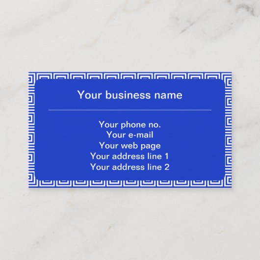 Grieks Meander Key Squares Patroon Blauw Visitekaartje (Voorkant)