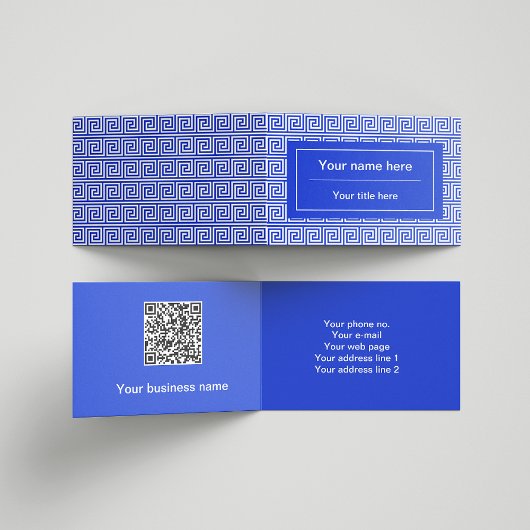 Grieks Meander Key Squares Patroon Blauw Visitekaartje