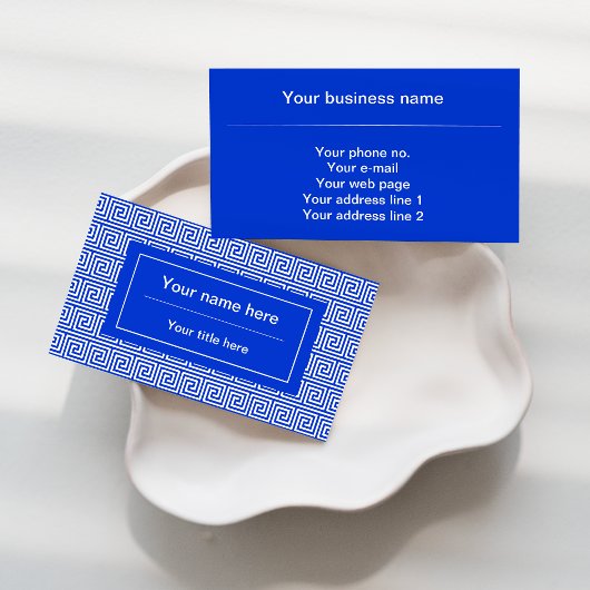 Grieks Meander Key Squares Patroon Blauw Visitekaartje