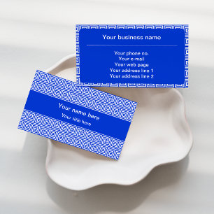 Grieks Meander Key Squares Patroon Blauw Visitekaartje