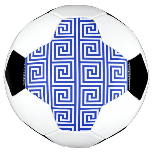 Grieks Meander Key Squares Patroon Blauw Voetbal (Gedraaid)