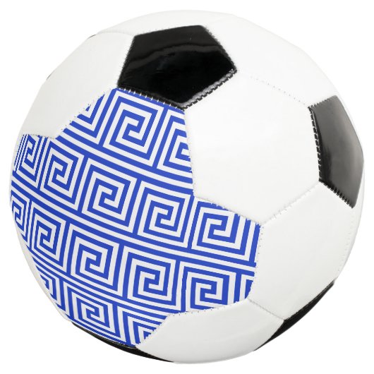 Grieks Meander Key Squares Patroon Blauw Voetbal (Drie kwart)
