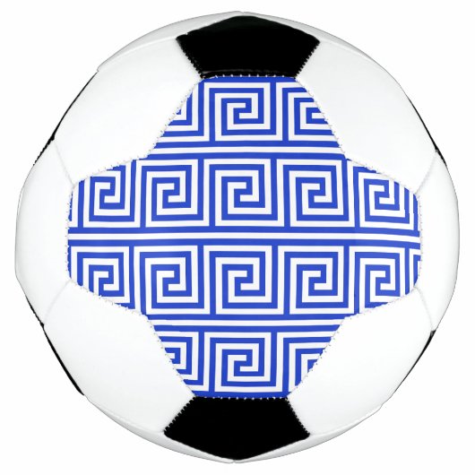 Grieks Meander Key Squares Patroon Blauw Voetbal (Voorkant)