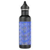 Grieks Meander Key Squares Patroon Blauw Waterfles (Rechts)