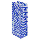 Grieks Meander Key Squares Patroon Blauw Wijn Cadeautas (Voorkant Gekanteld)