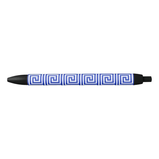 Grieks Meander Key Squares Patroon Blauw Zwarte Inkt Pen (Voorkant)