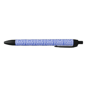 Grieks Meander Key Squares Patroon Blauw Zwarte Inkt Pen