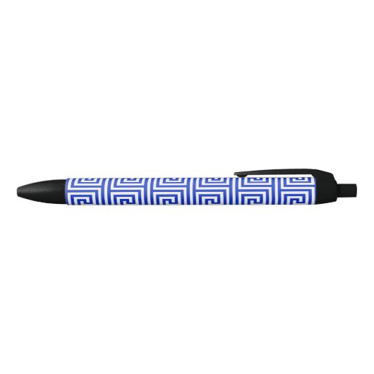 Grieks Meander Key Squares Patroon Blauw Zwarte Inkt Pen (Bovenkant)