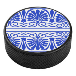 Grieks Mediterraan Arabesk patroon blauw Hockey Puck