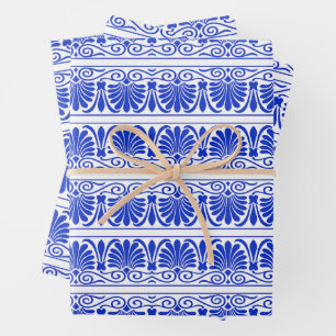 Grieks Mediterraan Arabesk patroon blauw Inpakpapier Vel