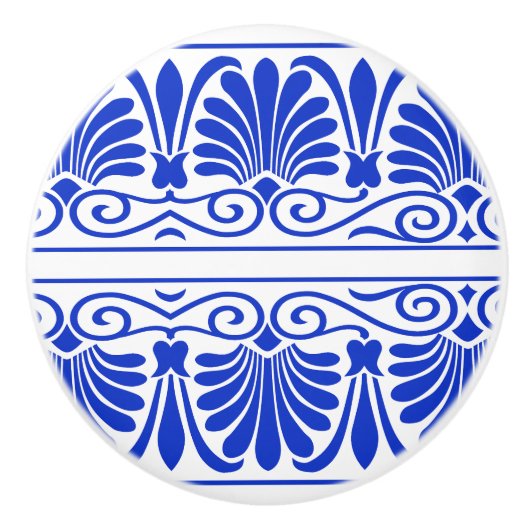 Grieks Mediterraan Arabesk patroon blauw Keramische Knop (Voorkant)