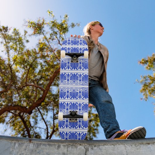 Grieks Mediterraan Arabesk patroon blauw Persoonlijk Skateboard (Buiten 1)